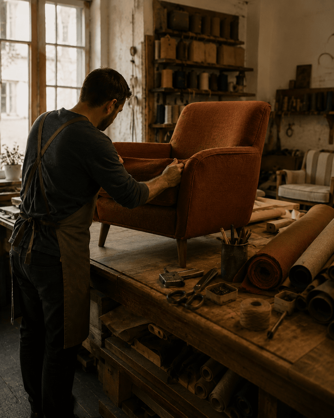 Detail čalúnenia – renovované kreslo, KROJCOČAL Cífer